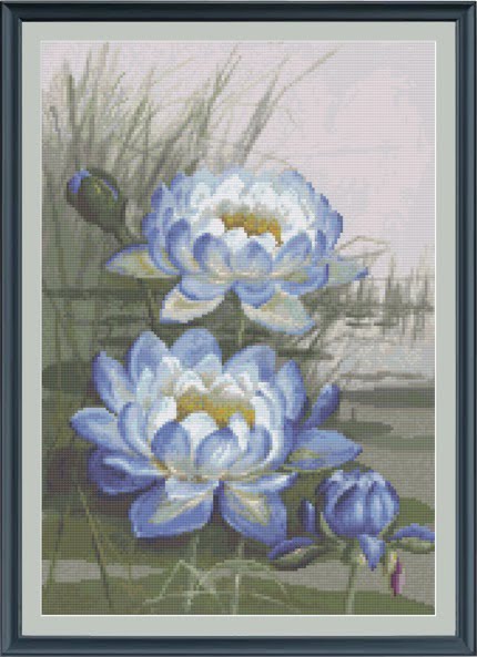 Blue Cloud Water Lily cross stitch pattern