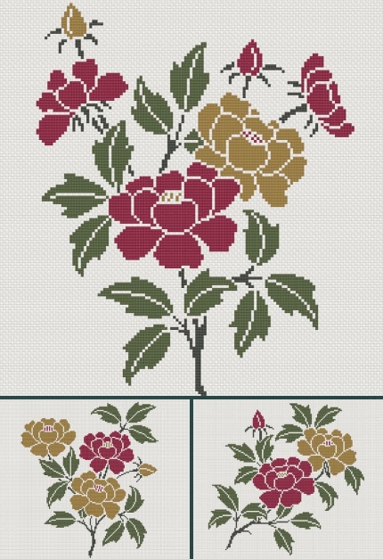Japanese Flowers cross stitch pattern bundle