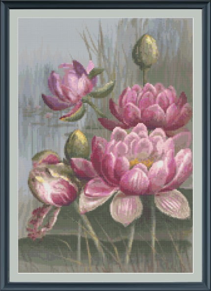 Pink Water Lily cross stitch pattern